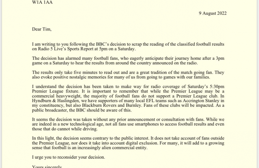 Sara letter to BBC