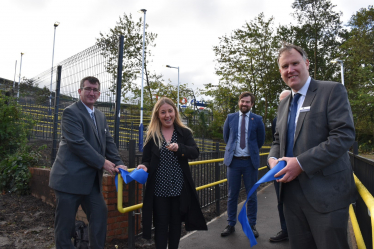 Sara at the opening of Accrington Station's accessible ramp 